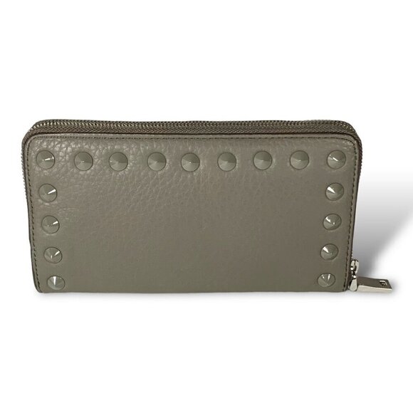 New J.Crew Continental Zip Around Wallet Grey Leather Studded Large 8 Card Slots - Picture 1 of 10